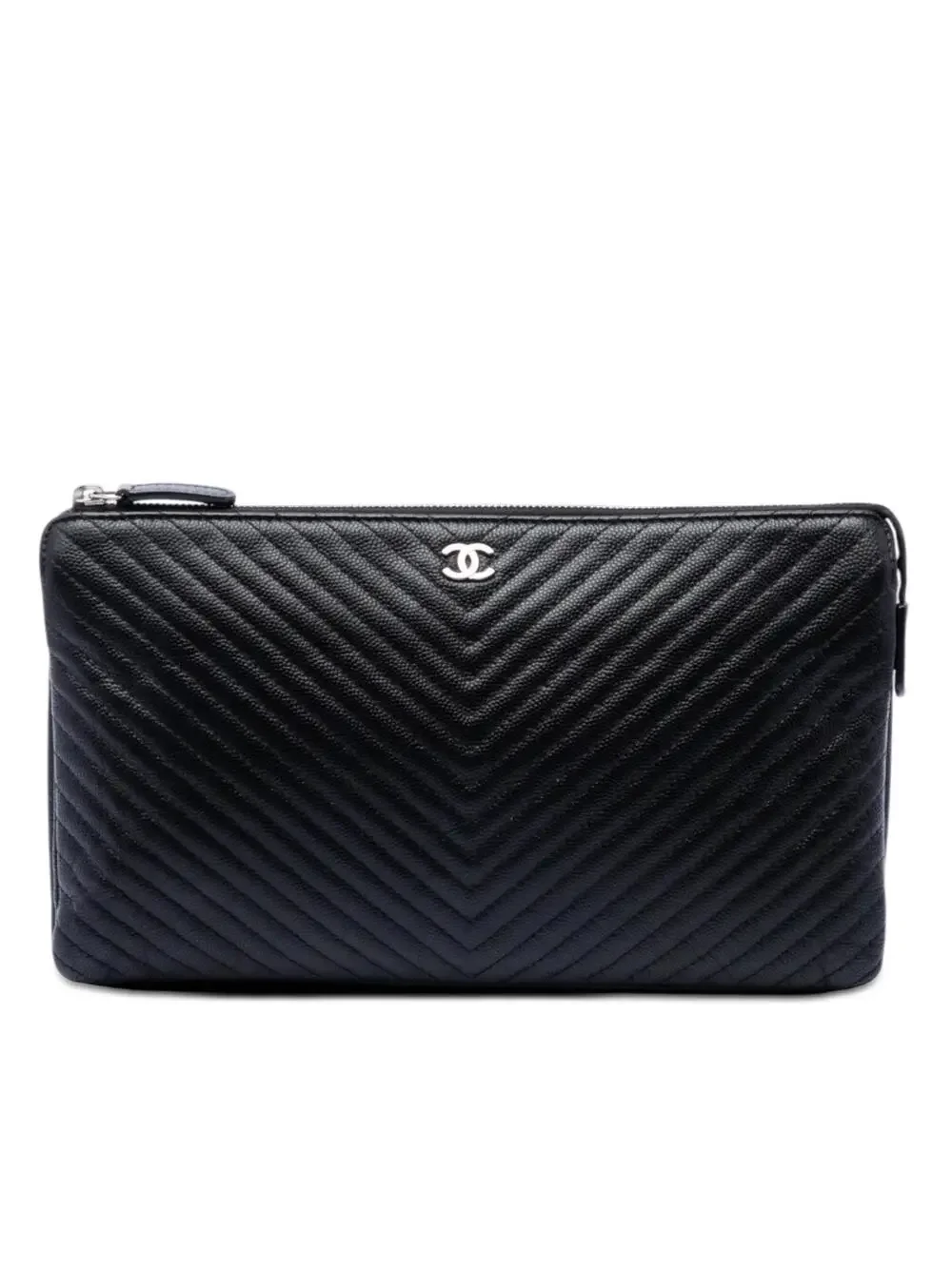 Chanel Cc Chevron Caviar Zip Clutch #297872C11B